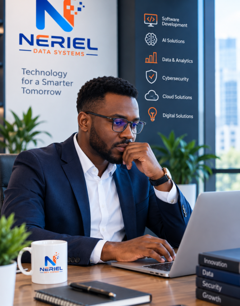 Focused Professional in a Branded Tech Office